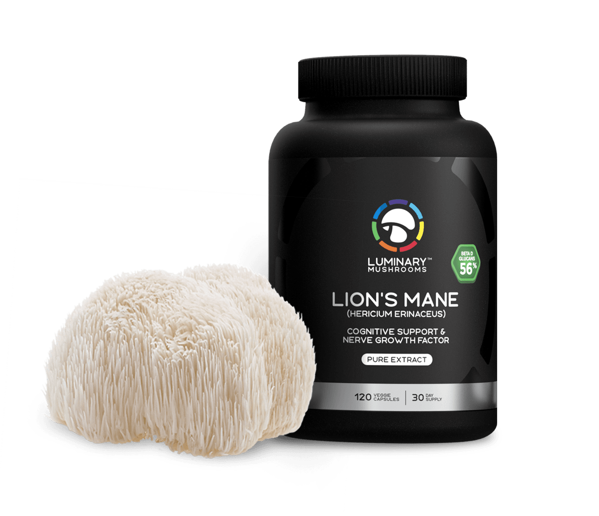 Luminary Lion’s Mane bottle with lion’s mane mushroom